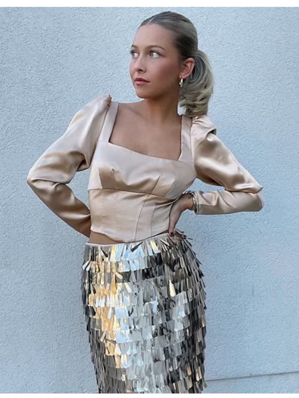 NWT Antonio Melani Myla Drapey Satin Square Neck Long Sleeve Blouse
